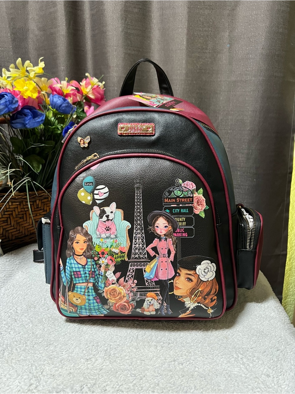 Nicole Lee Black Nikky Makes Friends Eiffel Tower Paris Dog Shopping Backpack
